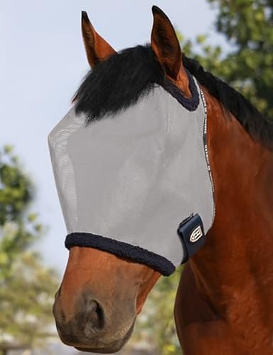 Harrison Howard Masque Anti-Mouches en Maille pour Cheval Protection UV avec Bordure rembourrée en Polaire Gris Taille L