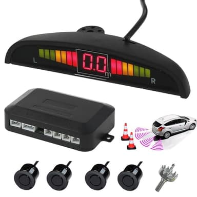 AUTOUTLET Capteurs de Stationnement de Voiture,Radar de Recul Voiture Inverse Arrière 4 Capteurs Kit Audio Buzzer Alarme Affichage LED, DC 12V, Car Parking Sensors,Noir