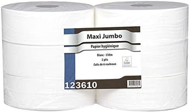 Papier Hygiénique Maxi Jumbo - Pure Ouate Blanche 2x17g/m² - Pack De 6 Rouleaux - T320 Mètres - Dimension 8,8x12,5cm - Af40402 - Fabricant Français