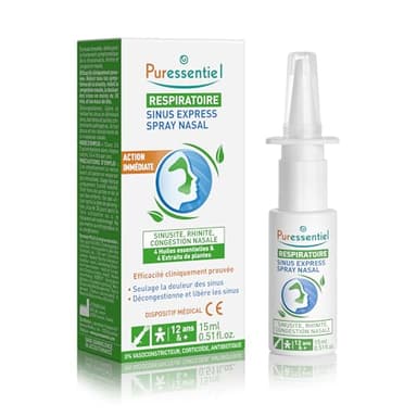 Puressentiel - Respiratoire - Spray Nasal Sinus Express - Aux huiles essentielles Bio - Actifs 100% d'origine naturelle - Solution naturelle contre la sinusite - 15 ml