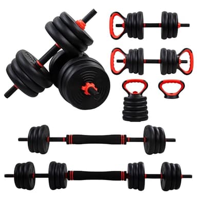 Mobiclinic®, Haltères Réglables 20 kg, 4 en 1, Ensemble de Poids, Haltères, Kettlebells et Support de Pompes, Barre de Connexion, Poignée Antidérapante, Mobimax, Gym à Domicile, Fitness