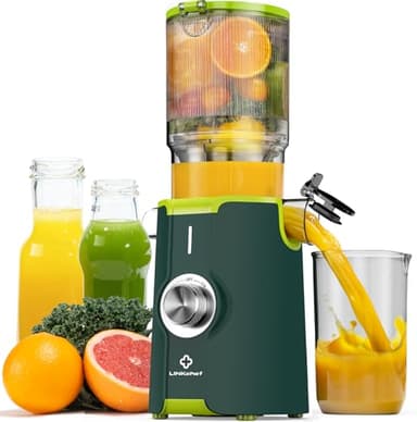 Sans Préparation Extracteur de Jus Vertical, Nettoyage Rapide Extracteur de Jus Lent, 115mm Machine a Jus de Fruit Extracteur Entiers, Facile à installer, LINKChef 1.2L, 200w, Vert