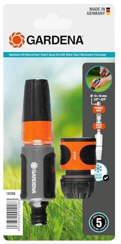 Nécessaire d'arrosage 13 mm (1/2 Pouce) et 15 mm (5/8 Pouce) de Gardena : kit de lances d'arrosage avec Aquastop pour un changement rapide du raccord (18288-20)