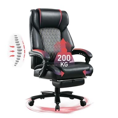 BRTHORY Fauteuil de Bureau 200 KG, avec Soutien Lombaire pour Maux de Dos, Ergonomique, Dossier Haut Rembourré, Base en Métal Solide, Chaise Gaming avec Repose Pied, 135°