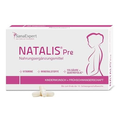 SanaExpert Natalis Pre – Complément Alimentaire Prénatal – Avec acide folique, Quatrefolic®, fer et vitamines – Vegan – 30 capsules – Ingrédients d’origine naturelle – Fabriqué en Allemagne