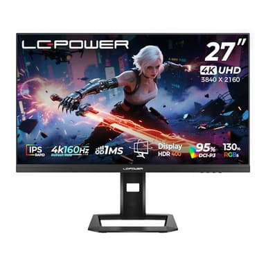 LC-POWER Écran Gaming 27 Pouces, Double Mode UHD 4K (3840×2160) 160Hz | FHD 320Hz, 1ms OD, Rapid IPS, 130% sRGB, AdaptiveSync, HDR400, HDMI 2.1, DP 1.4, VESA, M27UFD