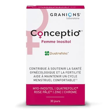 Conceptio Femme INOSITOL - MYO Inositol - Femmes Atteintes SOPK - Fertilité Femme - Acide Folique Grossesse - Vitamine D, B12, B6 Chrome, Iode - 120 Comprimés, 30 Capsules- 1 Mois- GRANIONS