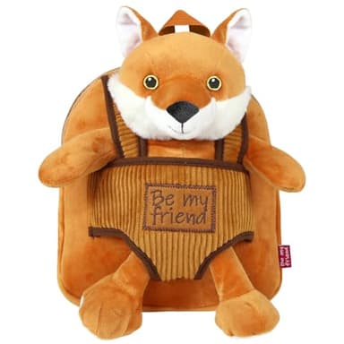 PERLETTI Petit Sac à Dos Peluche Renard pour Enfant Garçon Fille 3 4 5 Ans - Mini Cartable de Voyage Réversible et Animal Amovible École Maternelle - 22x25x3 cm (Renard)