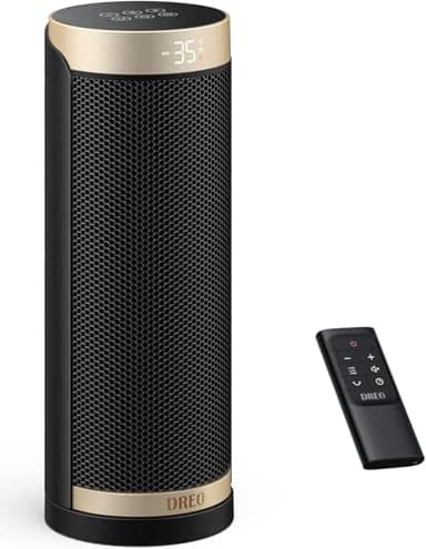 DREO Chauffage d'appoint, Chauffage électrique céramique à chauffage PTC1800 W, Télécommande, Protection anti-basculement et anti surchauffe, Minuterie 1-12 h, 70° Oscillation, Solaris Slim H3