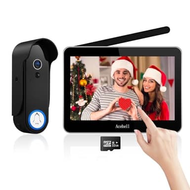 ACEBELL Visiophone sans Fil, Interphone Vidéo sans Fil avec Écran Tactile 7 Pouces 1080P, IP55 Sonnette de Camera à Batterie Rechargeable, Vision Nocturne, PIR Détection de Mouvement