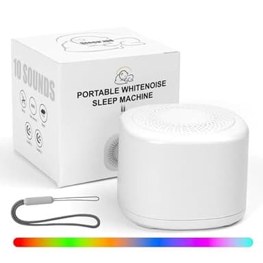 AYBUY Machine à Bruit Blanc,Appareil De Sommeil Portable à Bruit Blanc, Veilleuse 7 Couleurs Et 10 Sons De Sommeil Apaisants,Machine De Sommeil Rechargeable Par Usb Avec 3 Fonctions De Minuterie,A