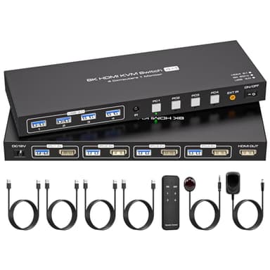 VPFET 4K144Hz HDMI 2.1 KVM Switch 4 PC 1 Monitor 8K60Hz Simulation EDID 4 ports Commutateur KVM pour 4 PC parties 1 Moniteurs et 4 périphériques USB 3.0 Clavier souris Imprimante avec 4 câbles USB 3.0