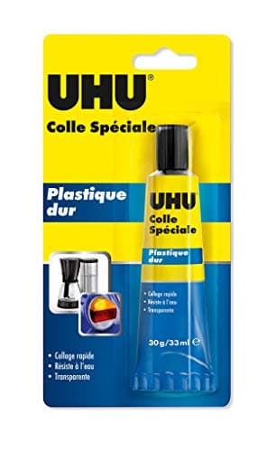 UHU Colle spéciale plastique dur - colle idéale pour toutes les matières plastiques courantes, transparente, tube 30g
