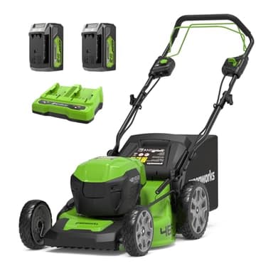 Greenworks 48V (2x24V) Tondeuse à Gazon Sans Fil Autopropulsée Pelouses Jusqu'à 480m², Largeur de Coupe 46cm, Sac 55L, INCLUS 2 X 24V 4Ah et Chargeur Double, Garantie 3 Ans , GD24X2LM46SPK4X