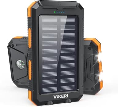 Vikeri Power Bank Chargeur Solaire 26800 mAh, Batterie Externe Solaire Etanche, Port USB-C pour Une Charge Rapide, Batterie Solaire avec 4 Prises, pour Smartphones, Tablettes, etc. (Orange)