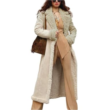 Générique Veste en Daim Femme Long Veste Polaire Femme Hiver Épais Manteau Teddy Sherpa Doux Chaud Blouson Décontracté Cardigan Polaire Grandes Tailles Outwear Anorak Beige M