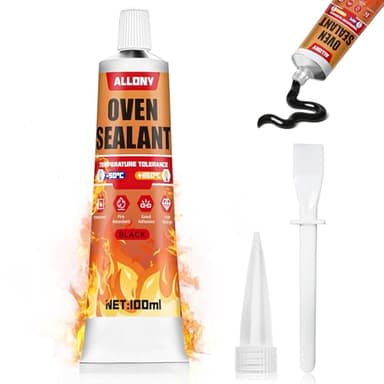 ALLONY Silicone Haute Temperature, Silicone Noir, Colle Haute Temperature Four, Mastic Refractaire, Durcissement Rapide, Colle Barbecue pour Cuisinières Cheminées Fours etc, 100ML