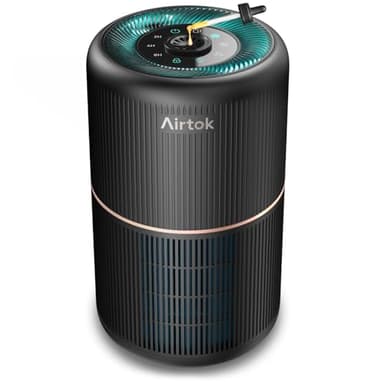 AIRTOK Purificateur d'Air, H13 HEPA Purificateur éliminant 99,97% de la poussière, de la fumée et des odeurs d'animaux, Air Purifier avec éponge parfumée, veilleuse, 3 niveaux de vitesse, Time