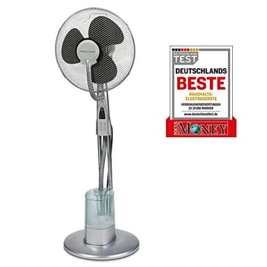 ProfiCare PC-VL 3069 LV Ventilateur sur pied avec brumisation d'eau à 3 niveaux et télécommande multifonction, humidificateur avec minuterie électronique, oscillant, en acier inoxydable