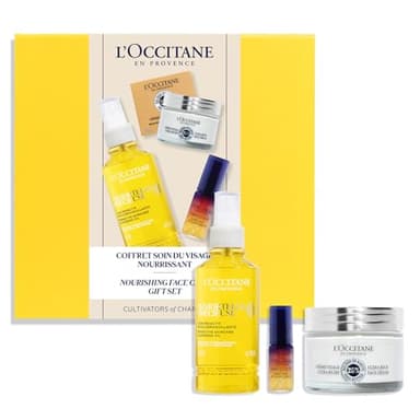 L'OCCITANE - Coffret Soin Visage - Huile démaquillante Immortelle Précieuse, Sérum Immortelle Reset et Crème Visage Ultra-Riche Karité - Fabriqué en France