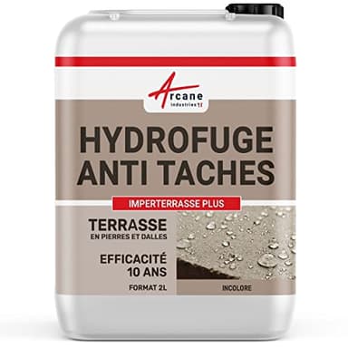 Hydrofuge imperméabilisant terrasse, balcon, sol, garantie 10 ans, anti-taches, pierres, dalle, béton - 2 L (environ 12 m²) - ARCANE INDUSTRIES