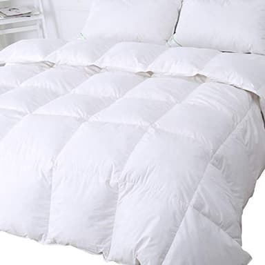 DUO-V HOME Couette en plumes et duvet d'oie de luxe, 13,5 Tog 100% coton à l'extérieur et anti-acariens, tissu duvet, blanc, blanc, 220x260cm