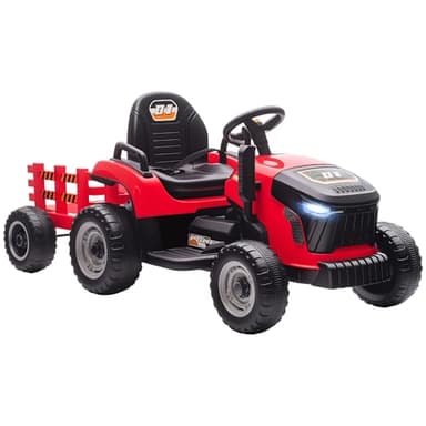 AIYAPLAY Tracteur électrique Enfants avec remorque Amovible, Voiture électrique Enfants à 6 pneus avec télécommande 2,4G, lumière LED, Musique, klaxon, 3 Vitesses et démarrage Lent, 3 à 8 Ans, Rouge