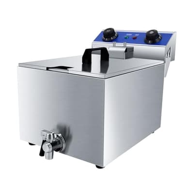 TAIMIKO Friteuse électrique Commerciale en INOX 2500W 6L avec Robinet de Vidange,Minuterie de 60 minutes Friteuse Professionnelle