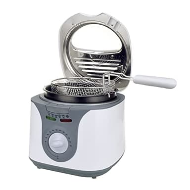 Friteuse à huile Augosoma 850-950W, petite friteuse électrique de 2 litre avec hublot, panier en acier amovible lavable, température réglable, pieds caoutchoutés antidérapants, blanc