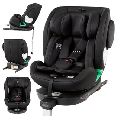FableKids Siège enfant NORA noir | Siège auto i-Size pivotant à 360° 40-150 cm | Siège dos à la route avec ISOFIX et jambe de force | Appuie-tête et dossier réglables en hauteur | Certifié ECE R129/04