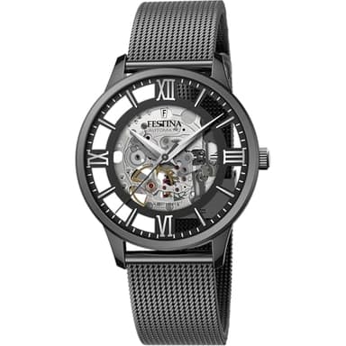 Festina Montre Homme Automatique en Acier Inoxydable 316L Noir Montre Analogique Homme - Verre Saphir Haute Résistance - Étanche 5 ATM F20535/1