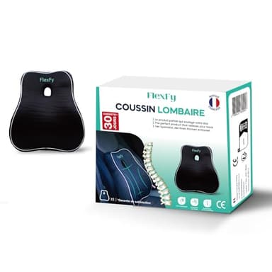 FlexFy Coussin Lombaire Ergonomique épais en Mousse à Mémoire de Forme - Bon Maintien du Dos Offre Une Posture Droite pour Siège de Bureau, canapé- Fauteuil- siège Gaming -Housse Lavable