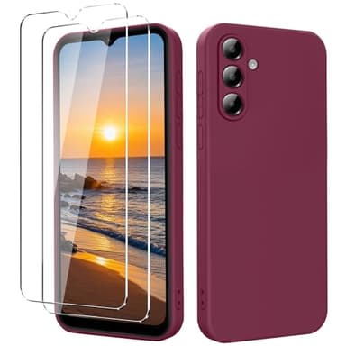 YXKJ - Coque pour Samsung Galaxy A56 5G, avec 2 Verre trempé Protection écran, Housse de Protection en Silicone Souple, Etui Toucher de Peau Fin et Liquide - Violet Prune