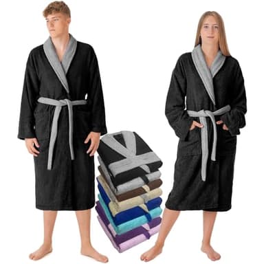 LEBENGOOD Peignoir de bain pour homme 100% coton éponge américain 450 g/m² doux absorbant unisexe vec ceinture poches douche peignoir doux serviette OEKO-TEX 3XL NOIR