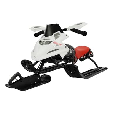 Luge de direction avec 2 freins à pied, luge avec corde de traction automatique, volant et amortisseur pour enfants et adultes, charge maximale 80 kg, luge à patins Skibob (blanc + rouge)