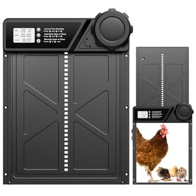 MASTERFUN Grande Porte Poulailler Automatique Batterie avec Écran LCD Étanche, Porte Automatique Poulailler en Aluminium avec Minuterie, Fonction Anti-pincement, Résistant Aux Intempéries, Noir