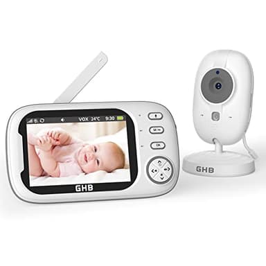 GHB Babyphone Camera Écran LCD 3,5 inches Camera Surveillance Bebe 4X Zoom 8 Berceuses sans WiFi 2,4 GHz Surveillance de Température Vision Nocturne 720P