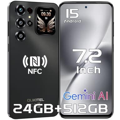 OUKITEL C68 Plus Telephone Portable - 7.2"HD+/120Hz & 1.81" Arrière Écran, 24(8+16)GO+512GO/1TO, Smartphone Débloqué Batterie 6000mAh, 64MP+8MP, Téléphone Android 15, 4G Double SIM/OTG/GPS/NFC- Gris