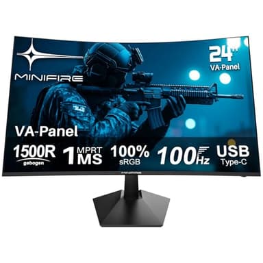 Minifire écran pc Gamer incurvé 24 Pouces 100Hz avec Haut-Parleur -1500R FHD (1920 x 1080p) VA Panel, MPRT 1ms, sRGB100%, Less Blue Light, HDMI 1.4, Type-C 2.5W, supporte VESA 75 * 75 - Noir（MF24C1）
