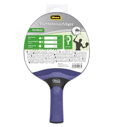 Idena 40263 Table Tennis Bat with Straight Handle, Weatherproof and Shockproof Outdoor Bat Made of Plastic, Washable and Waterproof