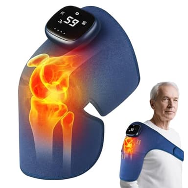 Masseur de Genoux Sans Fil, Genouillère Avec 5 Niveaux de Chauffage et 8 Modes de Vibration, Batterie de Haute Capacité 3000mAh, Pour Masser Les épaules, Les Coudes et Les Genoux, 1 Paquet-Bleu
