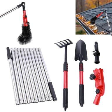 4 m Outil de Nettoyage de Gouttières, Brosse Télescopique de Nettoyage de Gouttière en Acier Inoxydable, Perche de Nettoyage de Toiture à Angle Réglable 360°, pour Nettoyer Les Feuilles, la Neige