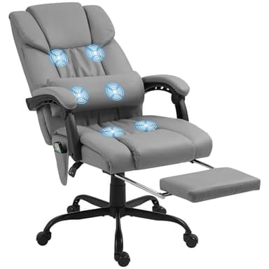 Vinsetto Fauteuil de Bureau massant, Chaise de Bureau, Chaise Ergonomique avec Repose-Pieds, Hauteur réglable, Dossier inclinable et télécommande Filaire, Tissu en revêtement synthétique Gris