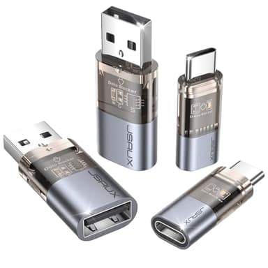 JSAUX Blocage de Données USB & Blocage de Données USB C (Pack de 4), Data Blocker Transparent Type A & Type C Uniquement pour la Recharge, Refus du Piratage, Recharge Sécurisée, Gris