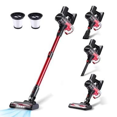 monmecd Aspirateur Balai sans Fil 4-en-1, 150W, 6 * 2200mAh, 49 Min d’Autonomie, LED, 2 Vitesses, Ultra Léger, Réservoir 1L, pour Tapis Sols Durs Poils d’Animaux Voiture - Gris