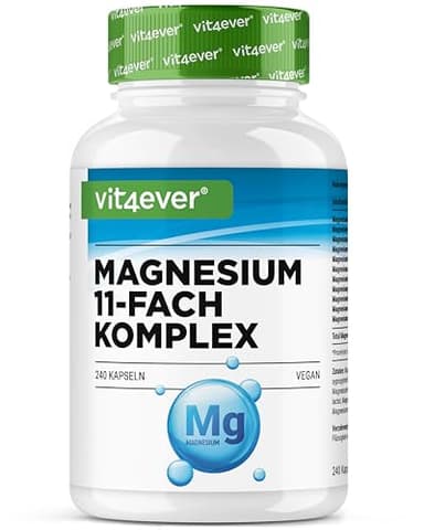 Complexe de Magnésium - 240 gélules - 11 composés de haute qualité - 408 mg de magnésium élémentaire par dose journalière - Hautement dosé - Vegan