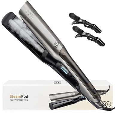 Lisseur Cheveux Platinum Golden Goods Steampod Pro, Lisseur Vapeur puissante, Fer a Boucler 10 réglages de température jusqu'à 230ºC, Tous types de cheveux Céramique et ionique, Lisseur Cheveux