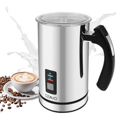 OZAVO Mousseur à Lait Electrique 500W 300 ML Chauffe Vite Mousse Froide ou Mousse Chaude avec Revêtement non-adhésif en Acier Inoxydable, Argent