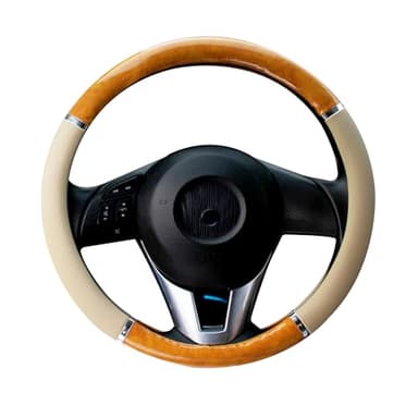 EING Housse de volant en carbone et bois d'acajou, protection de volant universelle, convient pour les quatre saisons, beige acajou