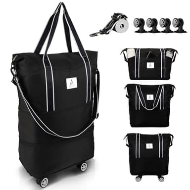 Arxus Sac de Voyage à roulettes avec Roues Amovibles et Bandoulière, Sacs Fourre-Tout Extensible et Pliable avec Sleeve pour Valise, Femme Homme Sac de Weekend pour Avion 25L-55L